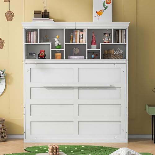 Ball & Cast Queen Size Murphy Bed Hideaway Wall Chest with Top Shelves & USB,Storage Cabinet Bed Frame w/Slat Support