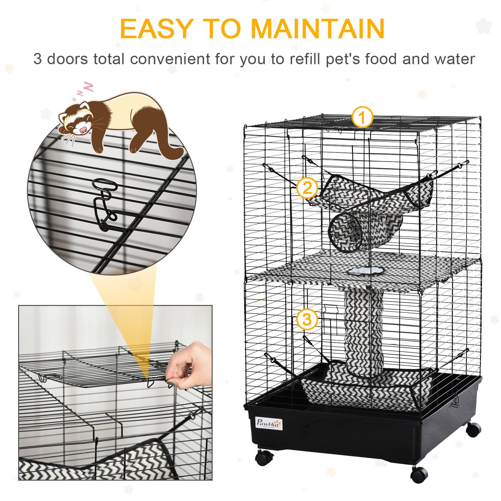 Pawhut Small Animal Cage Habitat Pet Play House for Ferret with Wheels Hammocks Tunnels