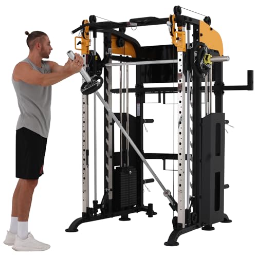 Altas Strength Smith Machine with Lever Arms Pulley Ratio 2:1 Squat Rack Pull Up Bar Upper Body Strength Training Leg Developer Light Commercial Home