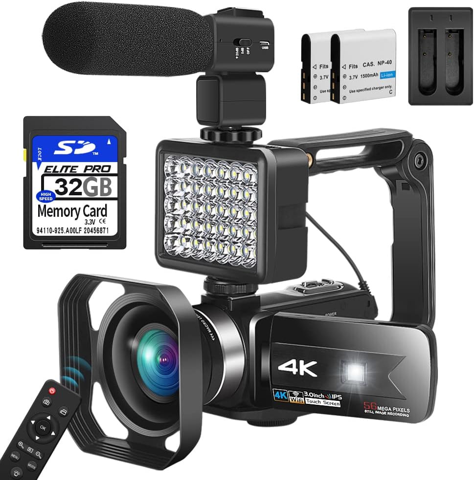 Video Camera 4K Camcorder 56MP Video Camera with Microphone 16× Digital Zoom YouTube Camera 3’’ Touch Screen and Remote Control