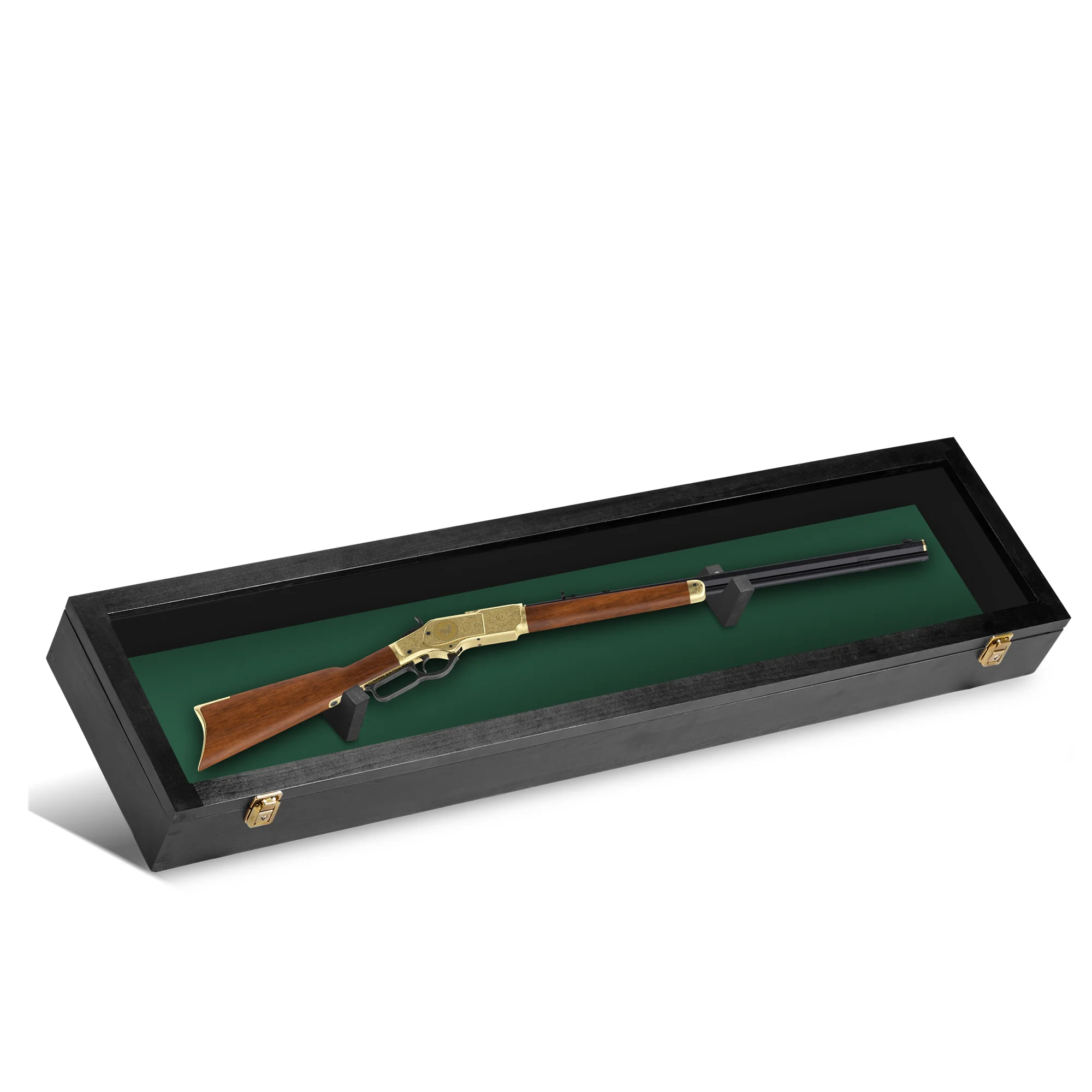 PENNZONI Rifle Gun Display Case, Clear Acrylic & Hardwood Cabinet, Golden Oak w/ Red Felt