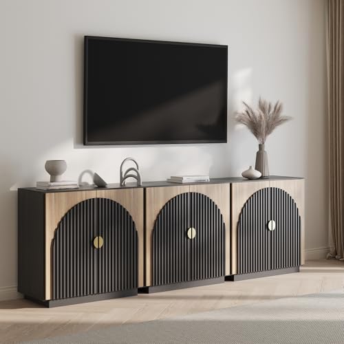 BELLEZE 65 Inch Fluted Buffet Cabinet with Storage, Symmetrical Arc Accent Sideboard Large Console Table for Dining Room, Kitchen