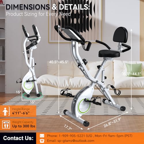 Foldable Exercise Bike Stationary Bikes for Home, 5 IN 1 Indoor Workout Bike, Cycling Bike with 16-Level Quiet Magnetic Resistance