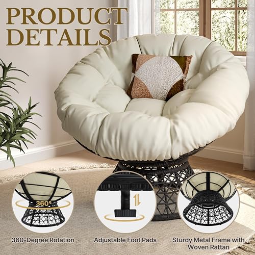 Yaheetech Indoor Papasan Chairs with Thick Tufted Cushions and Frame, Swivel Wicker Ergonomic Lounge Reading Chairs for Living Room/Bedroom, Black