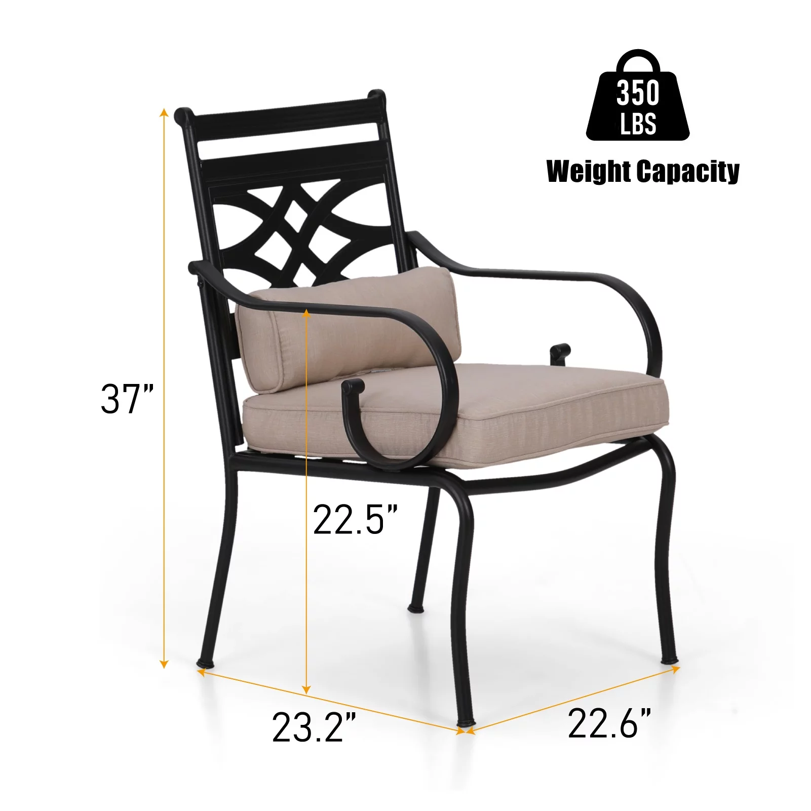 Summit Living 5-Piece Outdoor Dining Set, All-Weather Metal Furniture with Cushioned Chairs & Round Table, Black & Beige