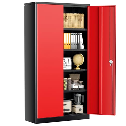INTERGREAT Metal Storage Cabinets 72” Black Garage Steel Storage Cabinet with Doors and Shelves, Metal Tool Cabinet