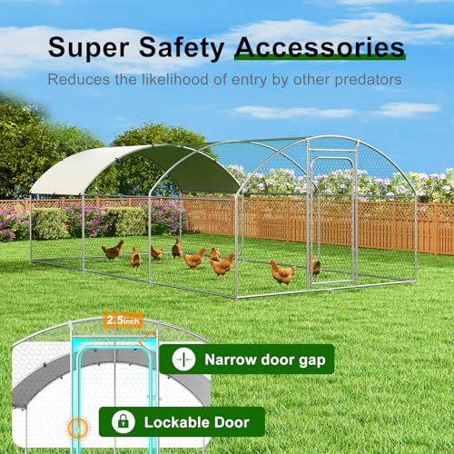 Chicken Coop Poultry Cage Large Metal Hen Run with Water-Resident Cover for Rabbit Duck House Outdoor Walk-in Chicken Pen for Yard