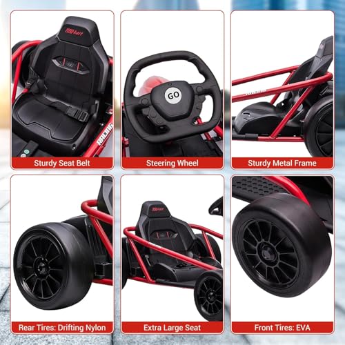 Go Kart Electric Drift Kart Car, 24V Outdoor Ride on Toy, Fast 2×300W Motor, 8 MPH High Speed Drift Car, with Music and Slow Start