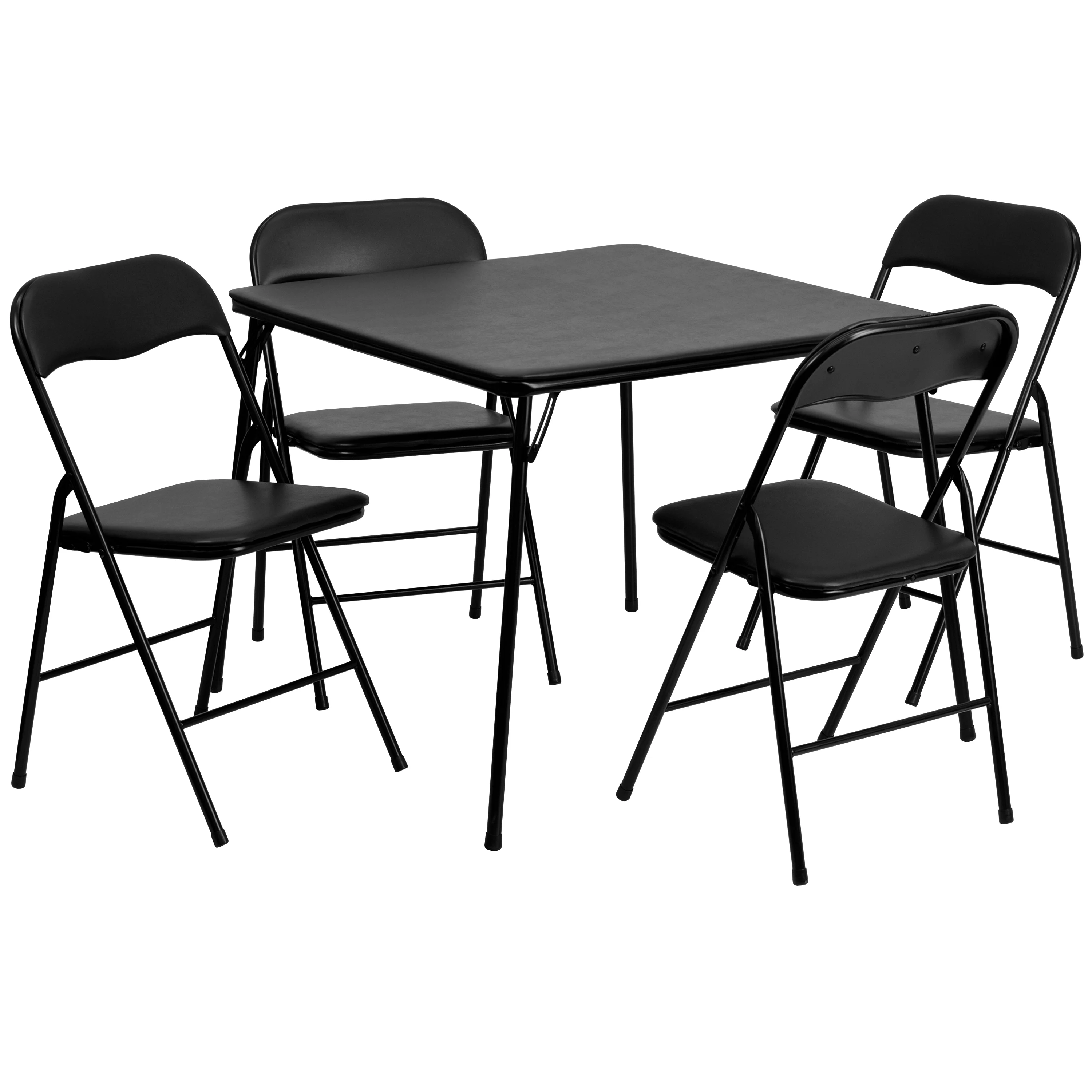 Emma + Oliver 5 Piece Black Folding Game Room Card Table and Chair Set - Radiant Selections
