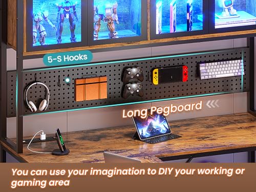 SEDETA L Shaped Gaming Desk with Drawers, L Shaped Computer Desk with Hutch and Storage Shelves, Gaming Desk with Pegboard, Led Lights