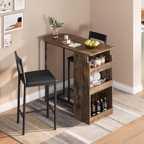 GAOMON Small Kitchen Table for 2, Stylish Bar Table and Chairs Set with Storage Shelves, Perfect for Breakfast Nook or Dining Area