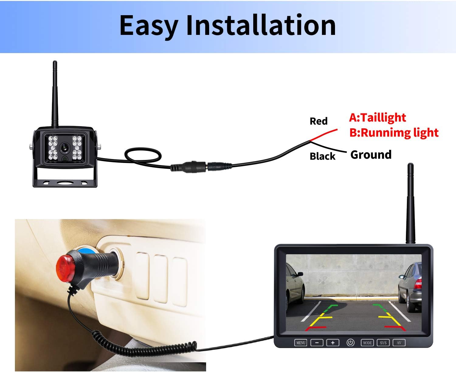 ZEROXCLUB 9‘’ Wireless Backup Camera System for RV Truck Trailer Camper