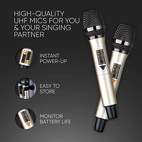 Professional Karaoke Machine with Lyrics Display Screen for Adults, 2 Wireless Microphones