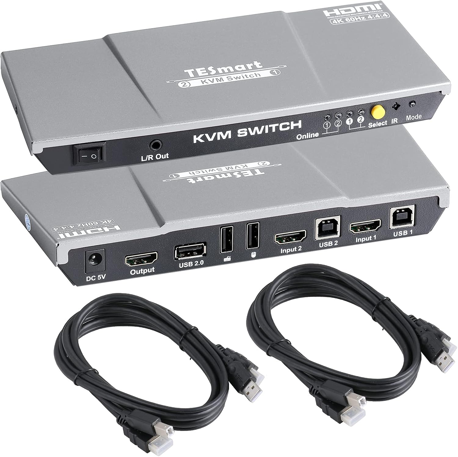 TESmart Newest 2x1 HDMI KVM Switch 4K@60Hz Ultra HD | Mechanical & Multimedia Keyboards & Gaming Keyboards | USB 2.0 Devices | Audio Output 2 Port