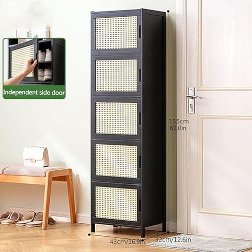 Shoe Storage Cabinet with Doors, Bamboo Narrow Slim Shoe Rack Cabinet Hidden Shoe Shelf Organizer for Closet Hallway Bedroom Entryway Living Room