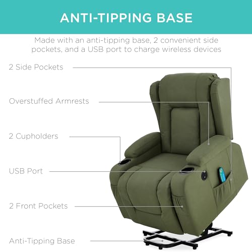 Best Choice Products PU Leather Electric Power Lift Chair, Recliner Massage Chair, Adjustable Furniture for Back, Legs w/ 3 Positions, USB Port, Heat