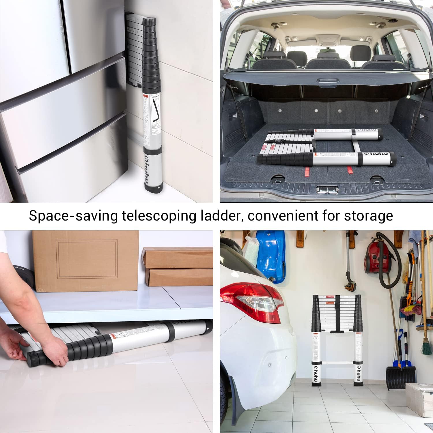 Telescoping Ladder, Ohuhu Upgraded 12.5 FT Aluminum One-Button Retraction Extension Ladder ANSI Certified Retractable Collapsible Ladders