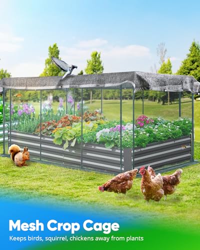 Quictent Galvanized Raised Garden Bed with Crop Cage Plant Protection Net Tent and Shade Cloth Kit Metal Planter Box Bottomless Planting Vegetables