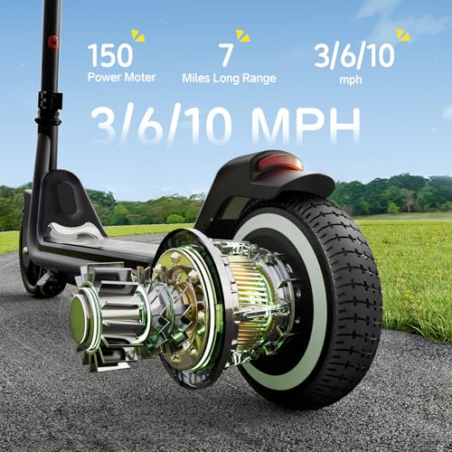 EK6 Kids Electric Scooter for 6-10, 3/6/10mph Speeds for Ultimate Comfort, Adjustable Height Electric Scooter, 150W & Dual Brake Safety