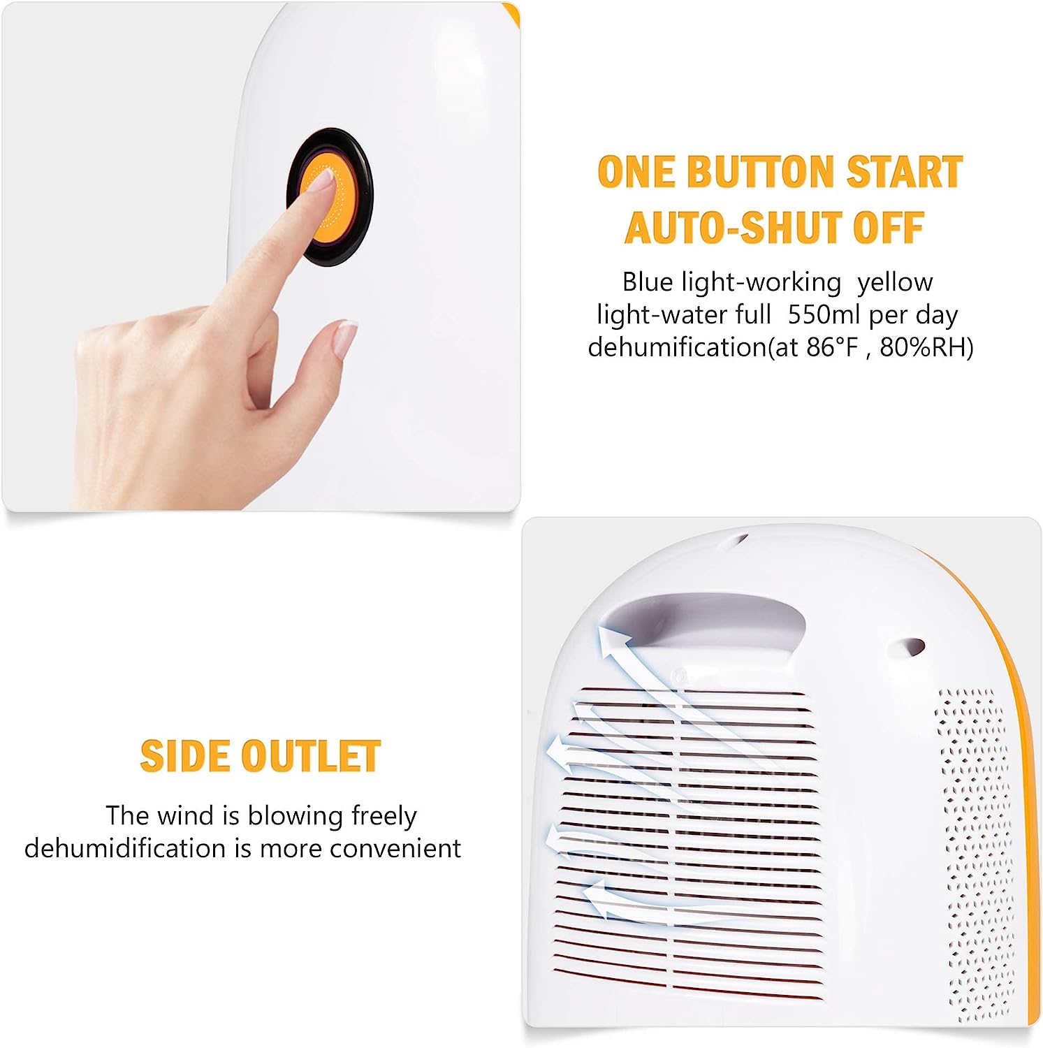 Small Portable Quiet Dehumidifier with Auto Shut-off,1100ml Water Tank, Dehumidifier for Home Basement, Bedroom, Bathroom, Closet RV, Orange