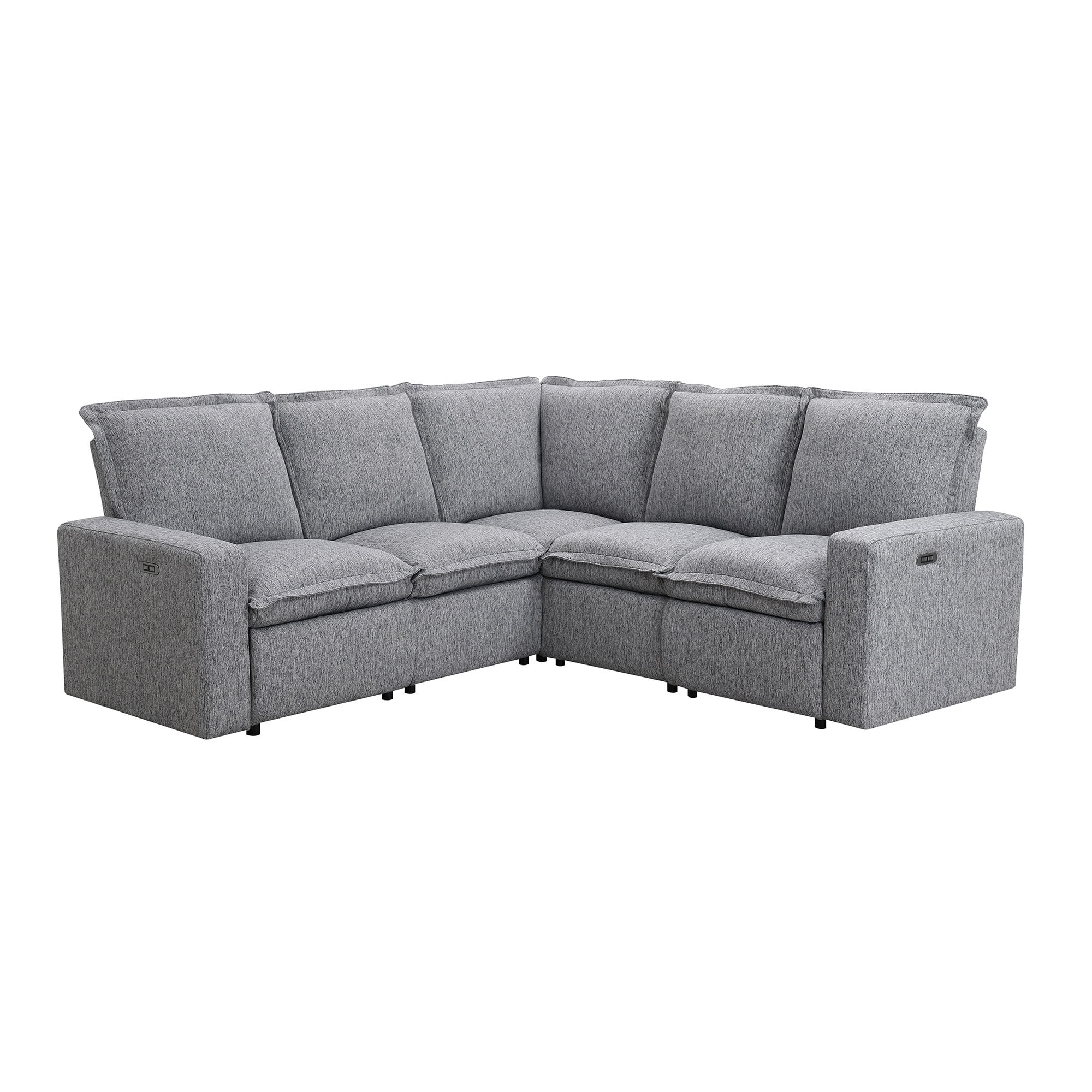 Euroco Power Recliner Sofa Set 5 Seat Sectional Sofa for Living Room with USB Port, Gray
