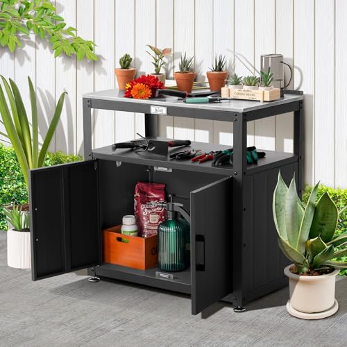 Garden Potting Bench with Storage Cabinet,Outdoor Gardening Table & Work Bench for Plants, Horticulture