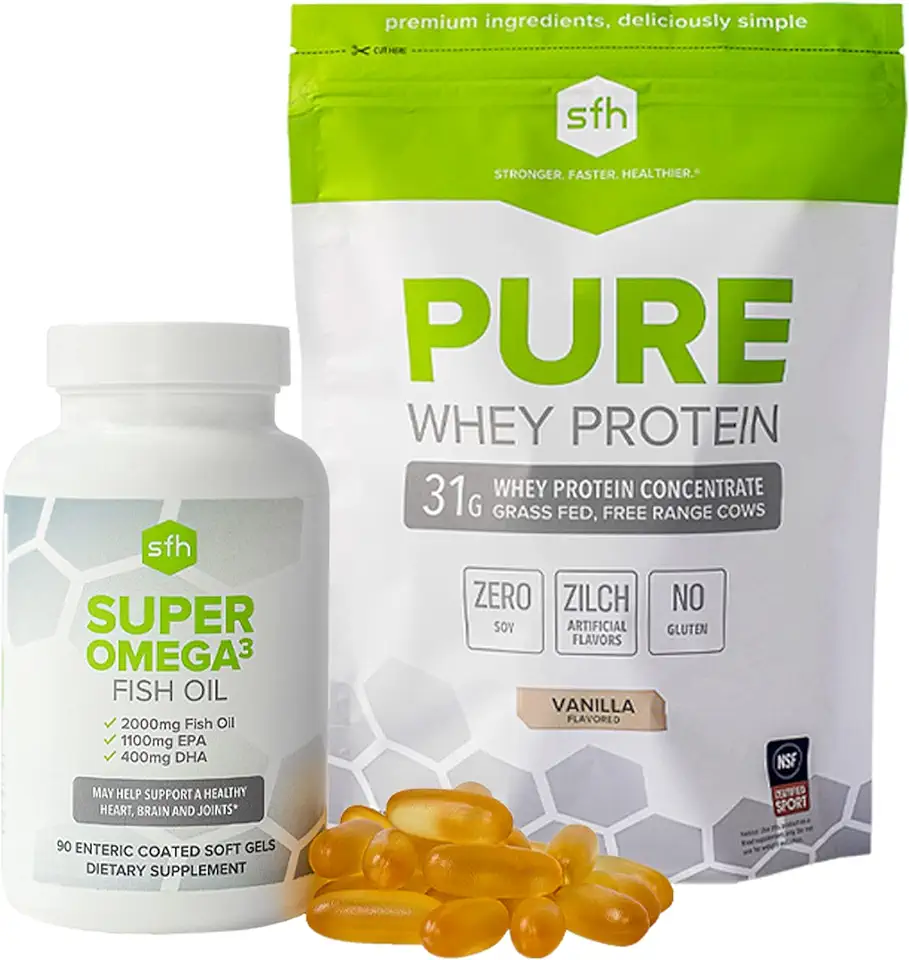 SFH Health & Wellness Bundle Pure Whey Vanilla Protein Powder and Super Omega 3 Fish Oil Capsules - Kansas Nuitrition - HNZSDS