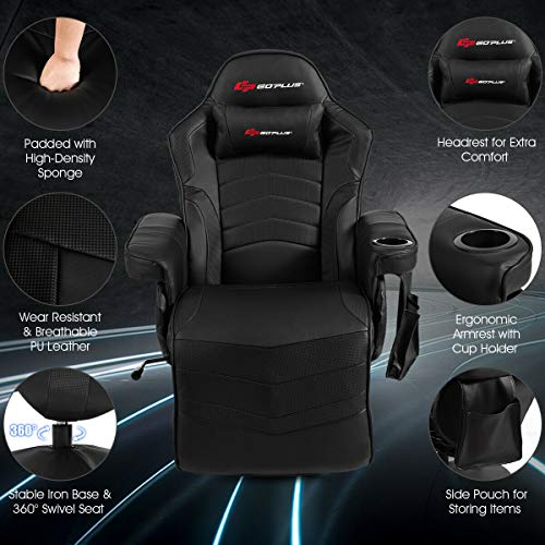 Goplus Massage Gaming Chair, Racing Style Gaming Recliner w/Adjustable Backrest and Footrest