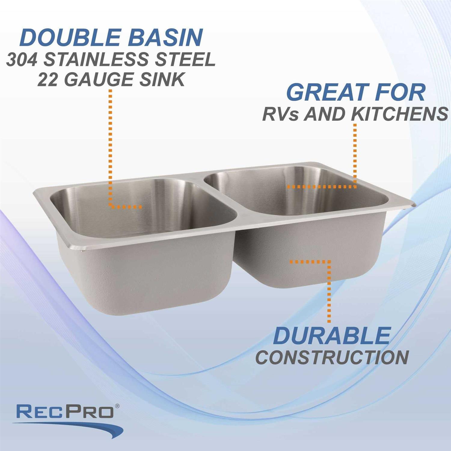 RecPro RV Stainless Steel Sink 27x16x17 Double RV Kitchen Sink - Shop Hardware Tools Online Store