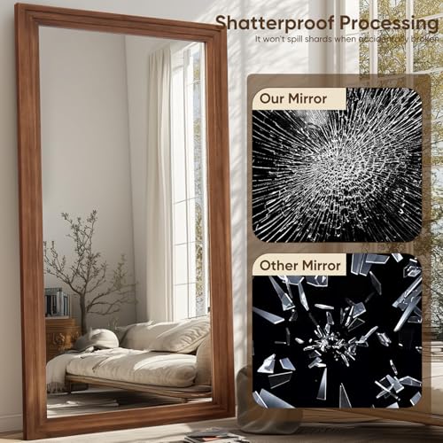 Full Length Mirror, 71"×32" Wooden Mirror Full Length with Stand Wood Floor Mirror, Oversized Stand Up Mirrors Large Wall Mirrors