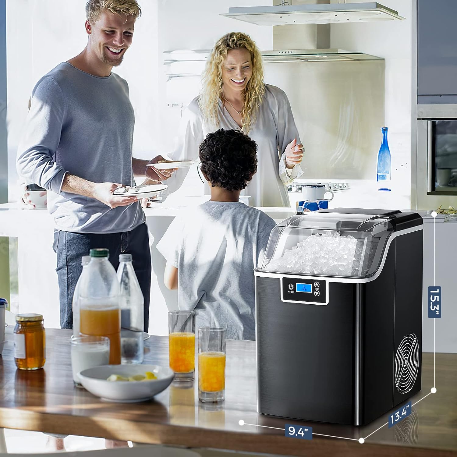 Ice Maker Countertop,Nugget Ice Maker with Self Cleaning,44lbs/Day,3.3lbs 1.5-Hour one Basket,24H Timer,LED Crushed Ice Maker for Home Bar Party