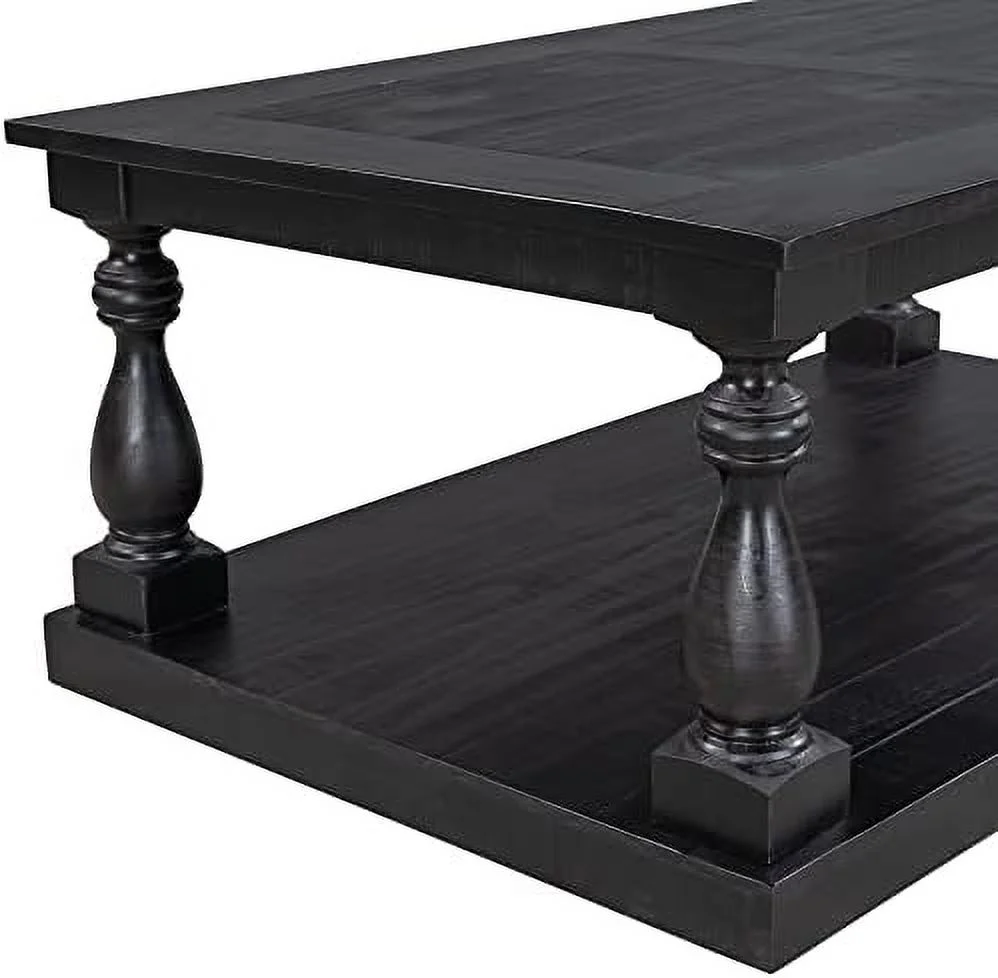 Rustic Floor Shelf Coffee Table Farmhouse Rustic With Storage Shelf For Living Room,Solid Pine Wood,Black