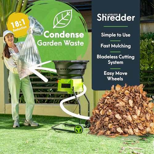XL Bladeless Leaf Shredder & Mulcher | Powerful 15 Amp, 9,000RPM Motor for 18:1 Reduction Ratio