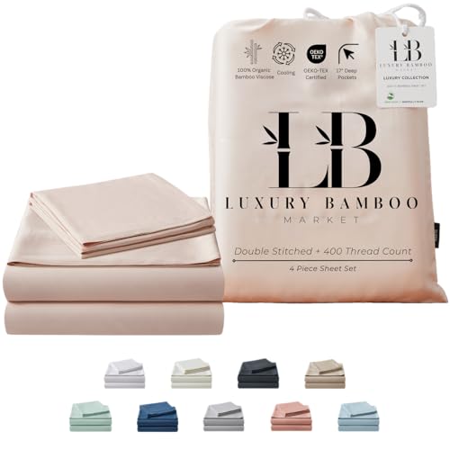 Luxury Bamboo Market | Queen Size Bed Sheet Set | 100% Viscose Made from Bamboo | Organically Grown | Ultra Soft | Cooling Sheets for Hot Sleepers |