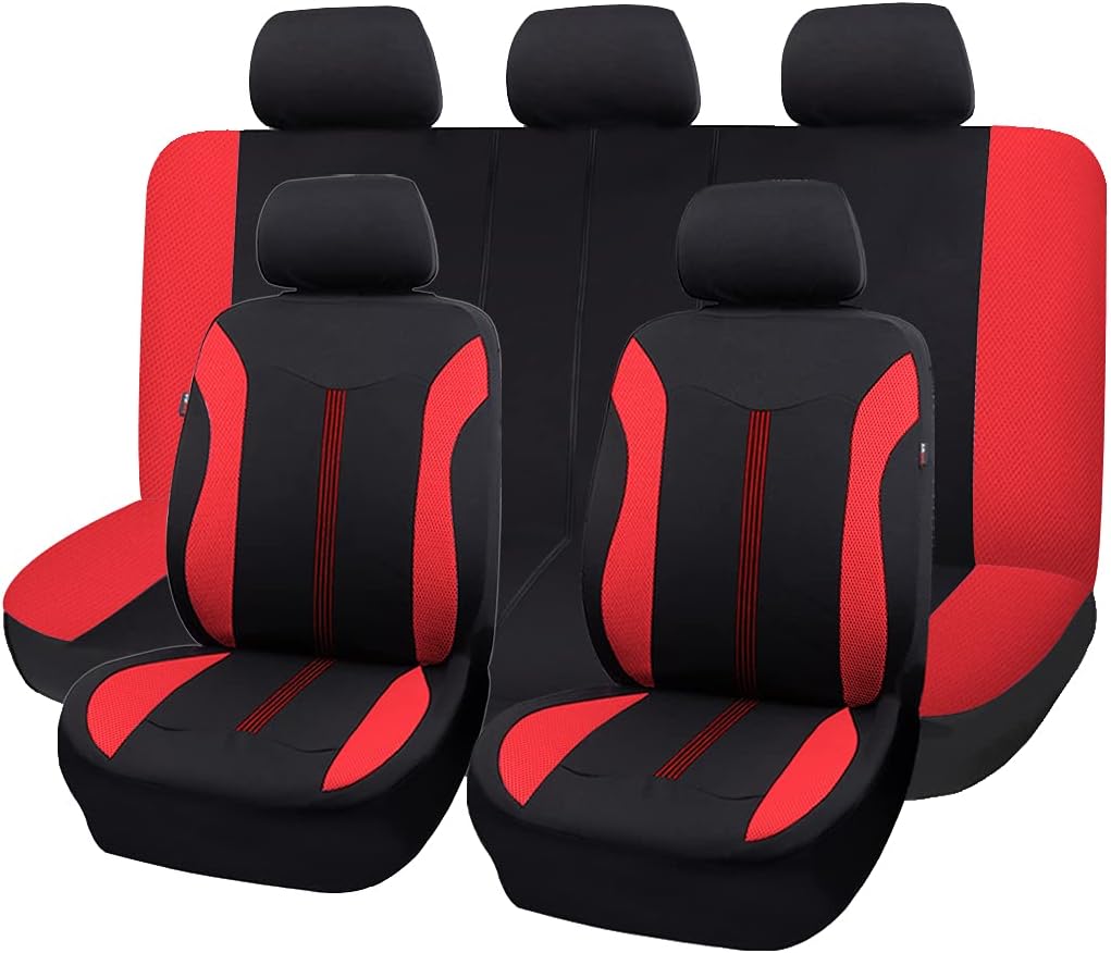 Flying Banner car Automotive seat Covers Full Set Low Bucket high Bucket 2 Fronts Breathable Rear Bench Split Lady Fashion Universal (Full Set--Low