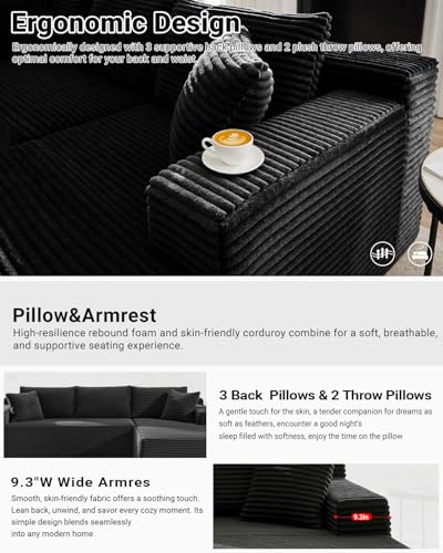 105 Inch Cloud Sectional Couch,Modern Modular Sectional Sofa with Deep Seat,Corduroy Boneless Couches with L-Shape Chaise for Living Room Bedroom
