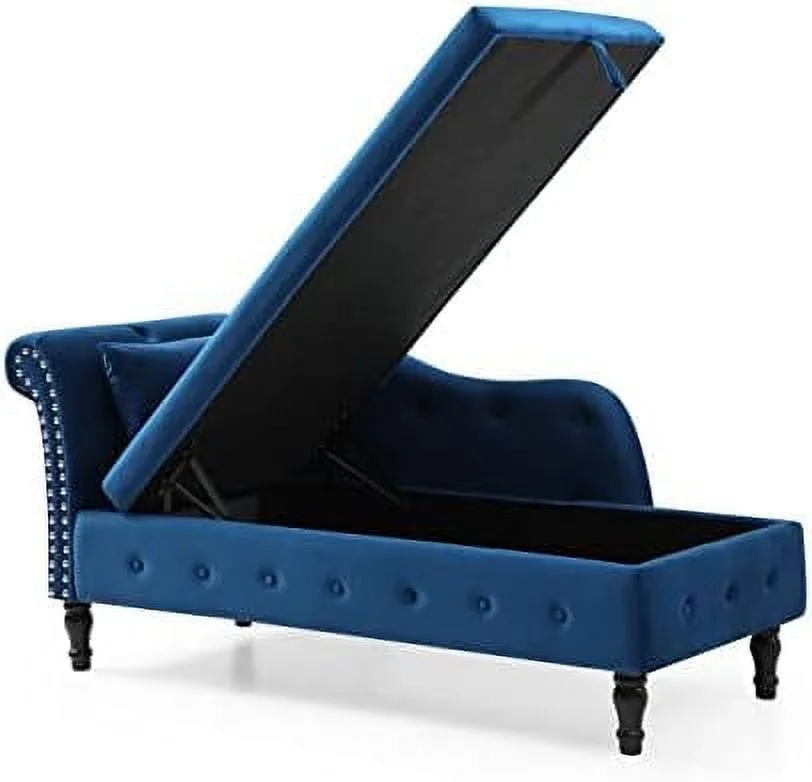 YZboomLife 60" Chaise Lounge Indoor Upholstered  Chaise Lounge Chair with Pillow， Lounge Chair for Living Room Bedroom Legs Solid Wood (Blue)