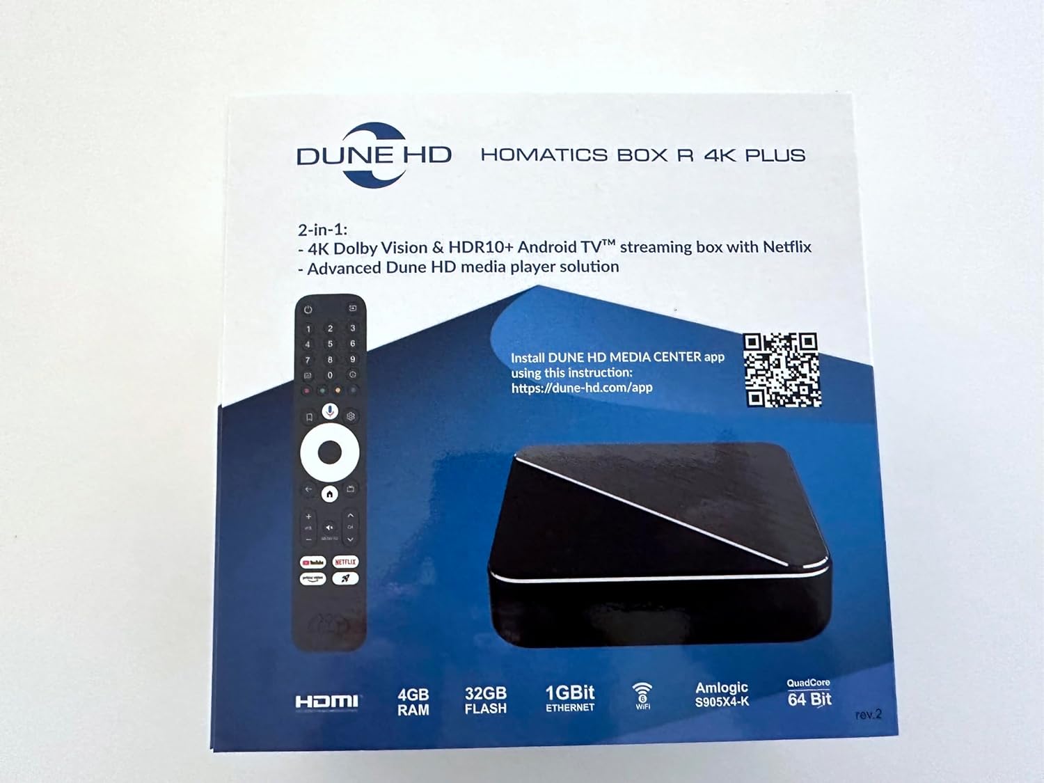 Dune HD Homatics Box R 4K Plus Android TV Box, Media Player 4K, Chromecast, Mini PC, Netflix in 4K Dolby Vision & Atmos, 4GB/32GB, AV1, Wi-Fi 6