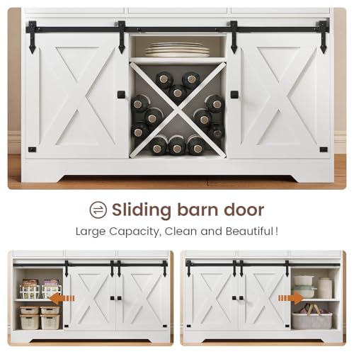 Buffet Cabinet with Storage & Charging Station, 53" Farmhouse Coffee Cabinet with Compartment Drawer