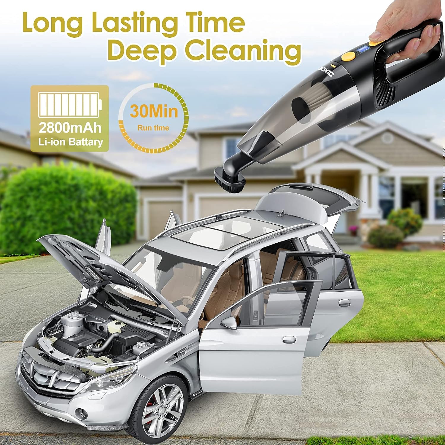 BOKIC Car Vacuum Cleaner Cordless, Cord-Free Handheld Vacuum Rechargeable, Portable High Power 8000Pa