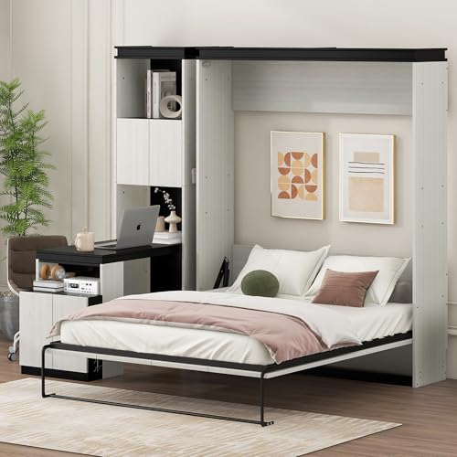 Harper & Bright Designs Twin Size Murphy Bed Cabinet Wall Bed Chest with Storage Shelves