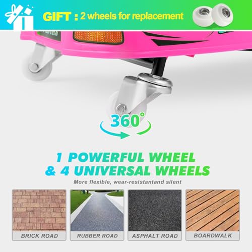 360 Degrees Rotating Ride On Drift Car and 2 Replacement Universal Wheels, 24V Electric Drifting Go Kart for Kids W/Brushless Motor, High/Low Speed