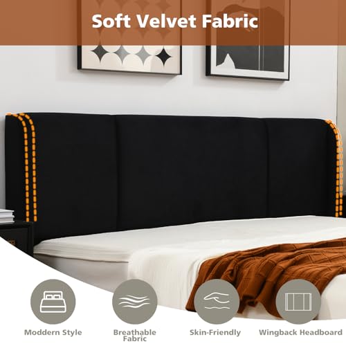 VELOCAVA Queen Size Lift Up Storage Bed with Modern Wingback Headboard, Upholstered Platform Bed with Fabric with Hydraulic Support Bars