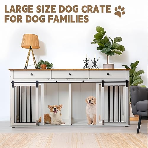 Sunseen Dog Crate Furniture Large Breed Wooden Dog Kennel with Room Divider & 3 Drawer