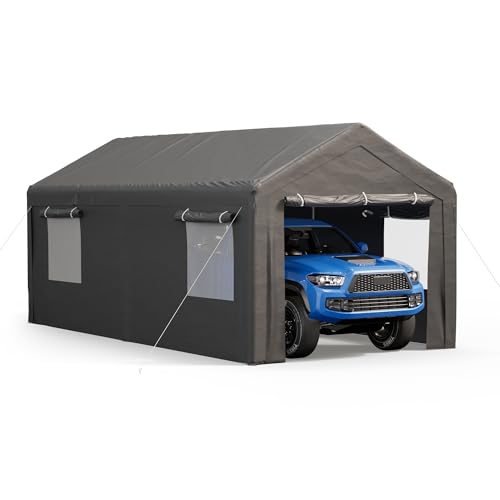 Outdoor Carport 10x20 ft, Car Canopy Portable Garage with Roll-up Ventilated Windows and All-Season Tarp Cover