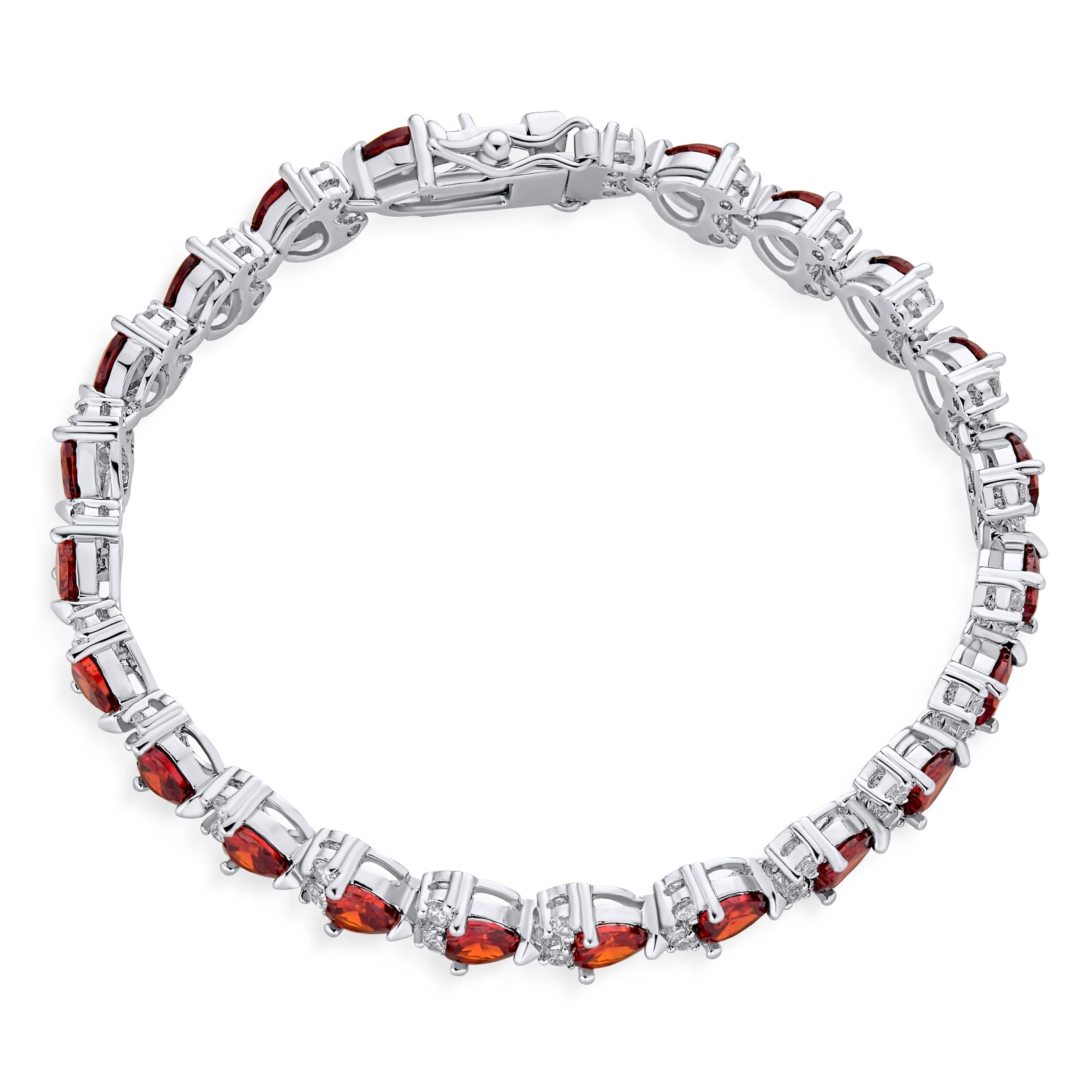 Bling Jewelry Cubic Zirconia RED Heart Shaped Tennis Bracelet Silver Plated 7.5 Inch