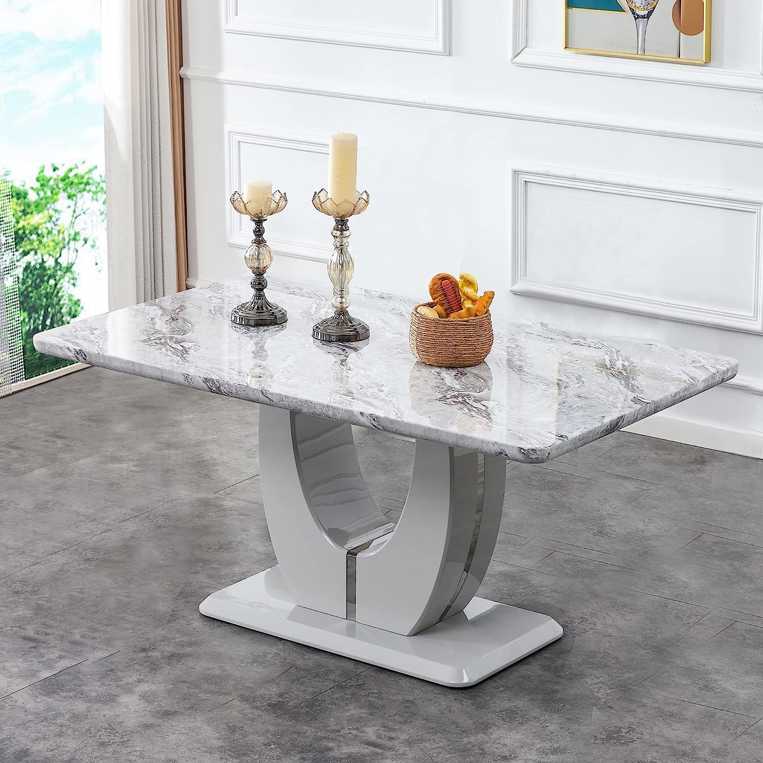 Sumdeal 63" Morden Faux Marble Dining Room Table Set, Dining Table Set for 6