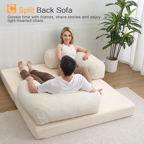 COMAX Folding Sofa Bed, Convertible Chair Bed Corduroy 3-in-1 Foldable Floor Couch with High-Density Foam, Futon Sofa Sleeper Mattress