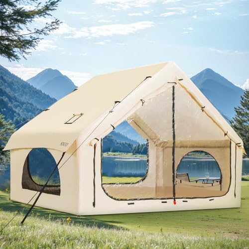 2025 Upgraded Waterproof Inflatable Camping Tent, Large Blow-Up Air Tent, No Assembly Needed Luxury Glamping House, Oxford Fabric