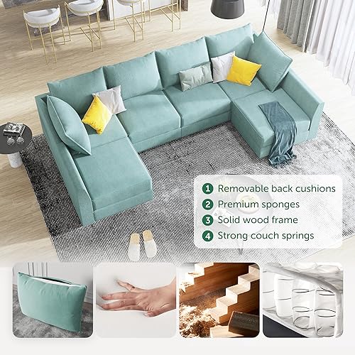 HONBAY Modular Sofa Sectional Sleeper Couch with Ottomans Reversible Sleeper Sectional Sofa Modular Couch with Storage, Aqua Blue